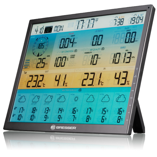 Centro meteorológico Bresser 4cast XL 7 em 1 com previsão de 8 dias e sensor solar.