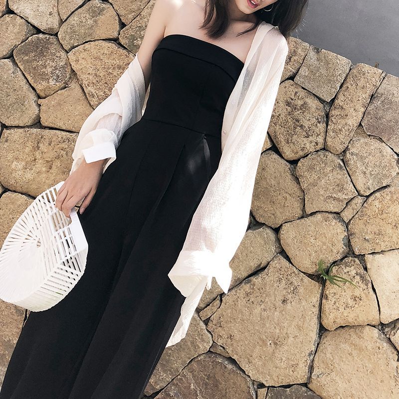 Godeko - Strapless jumpsuit met wijde pijpen