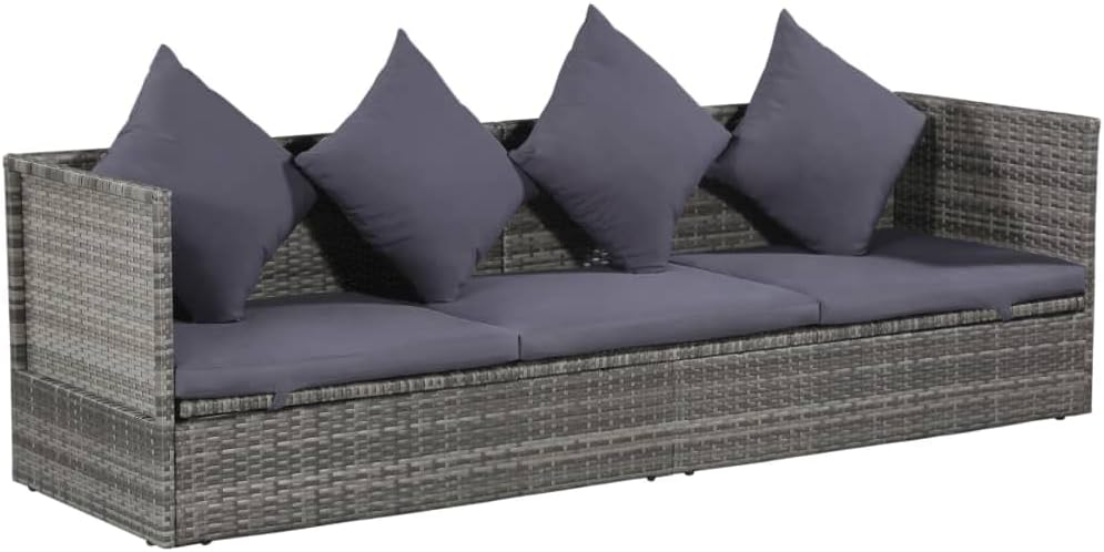 Garten-Sofabett 200x60 cm Poly Rattan Grau