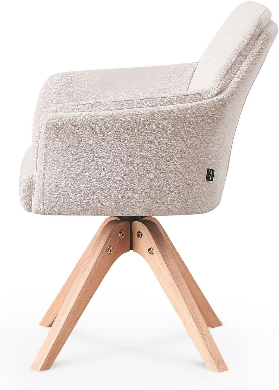 B&D home® Esszimmerstuhl Daisy drehbar – mit Armlehnen, 360° Drehfunktion, Webstoff in Creme, Massivholzgestell Natur, komfortabel gepolstert, skandinavisch, Loungesessel für Küche & Wohnzimmer