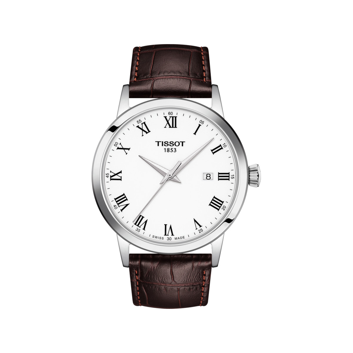 Montre Tissot homme acier bracelet cuir brun