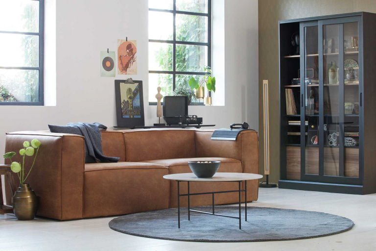 WOOOD Bean 3,5-zits bank leer cognac