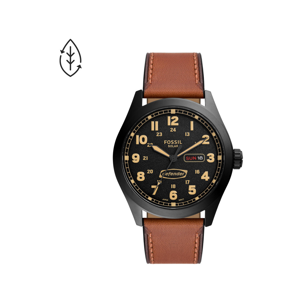 Montre FOSSIL Defender homme solaire acier noir bracelet cuir marron