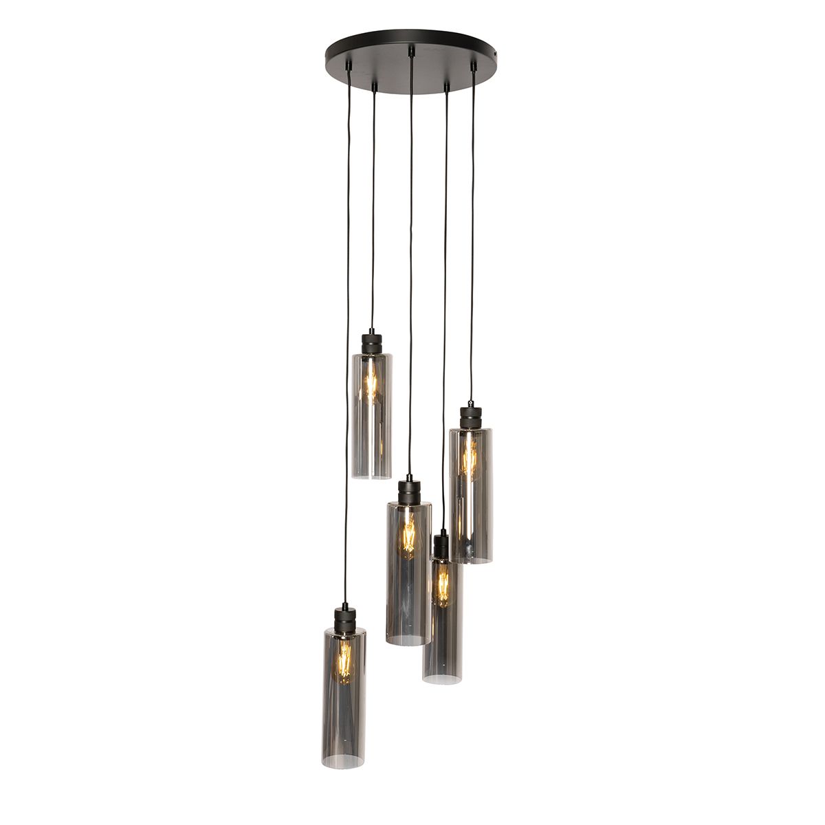 Moderne hanglamp zwart met smoke glas 5-lichts - Stavelot