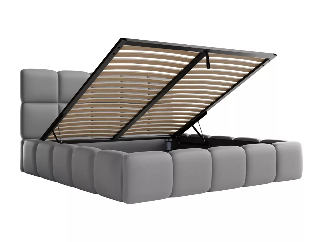 Lit coffre 140 x 190 cm - Tissu effet cuir - Gris - DAMADO de Pascal Morabito