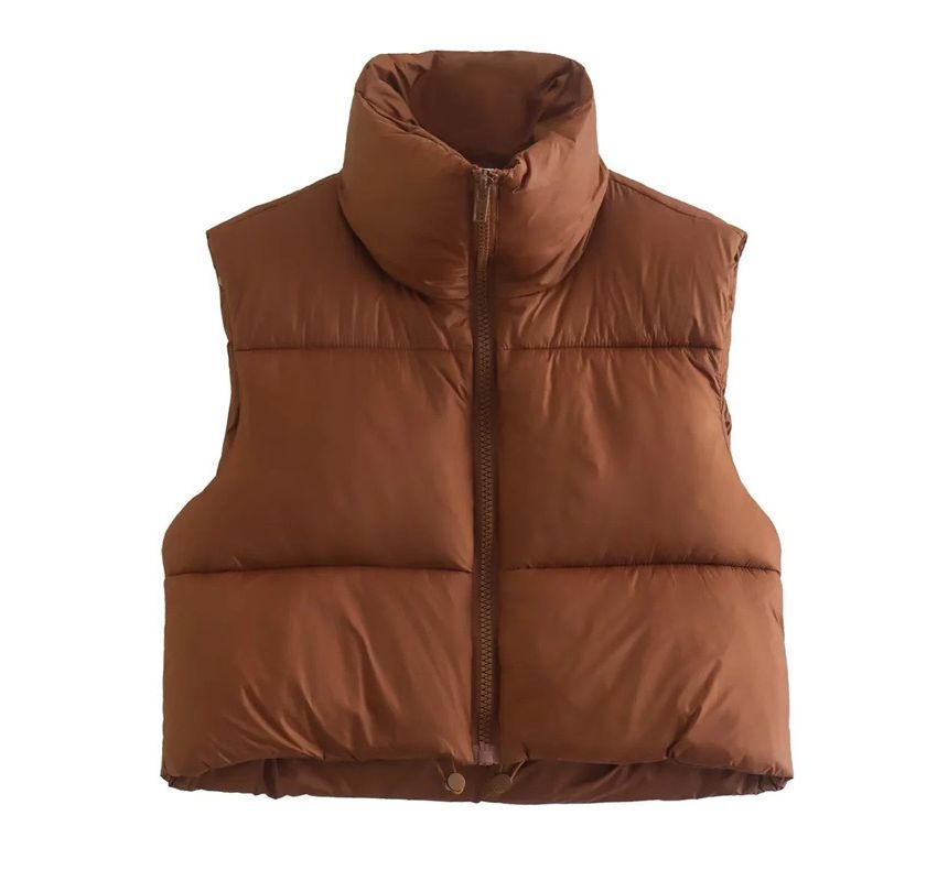 Firebird - Opstaande kraag effen cropped gewatteerd vest met rits