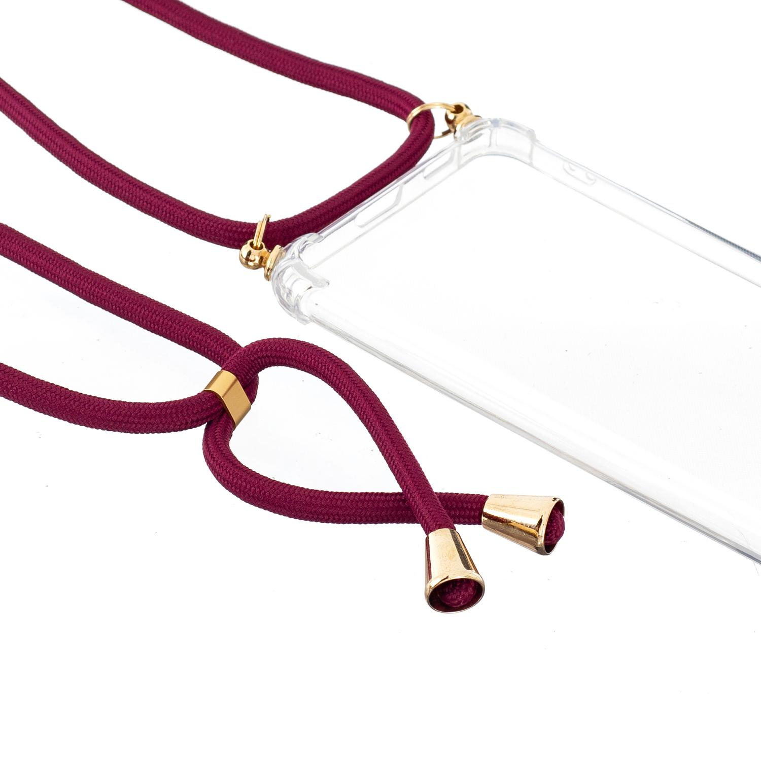 Samsung Galaxy S21 FE 5G Necklace Gummi Hülle Air Cushion Fallschutz   Handykette (150cm) - Dunkelrot / Gold