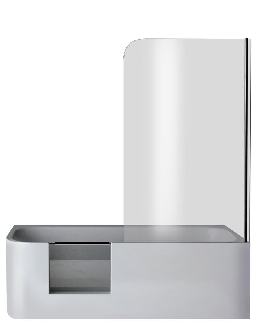 Xenz GO! inloop douchebad acryl 180x80x60cm rechts wit glans met ronde overloop en badscherm