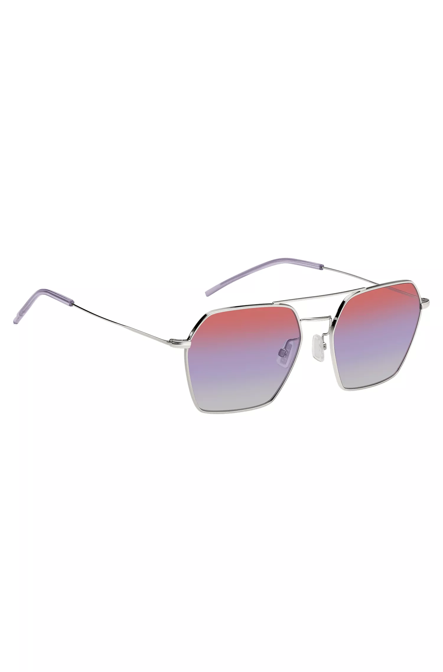 Óculos de sol BOSS pretos com ponte dupla e lentes multicoloridas.