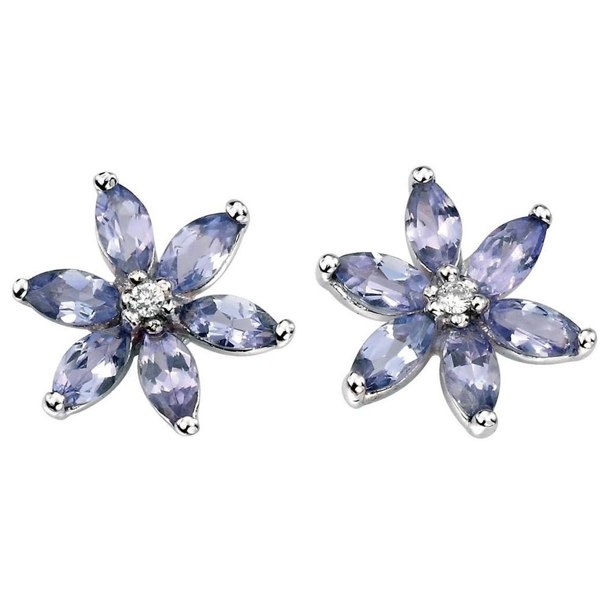Boucle d'oreille tanzanite et diamant en Or blanc 375/1000
