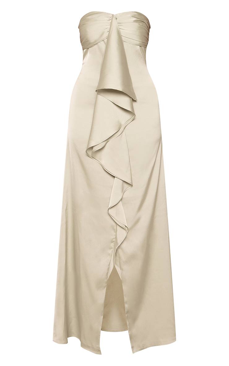 Vert Sauge Robe Longue Drapée En Satin À Détail Bustier