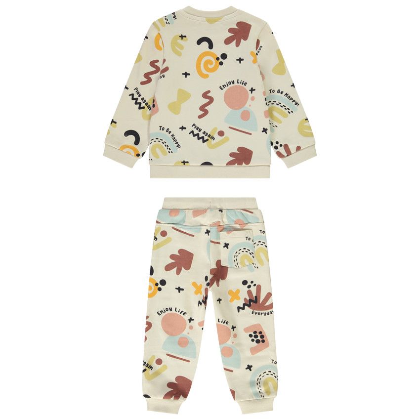 Ensemble jogging molleton imprimé arty pour bébé garçon - Ecru