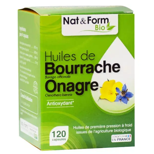 Nat & Form Organic Borage Evening Primrose Vitamin E 120 cápsulas
