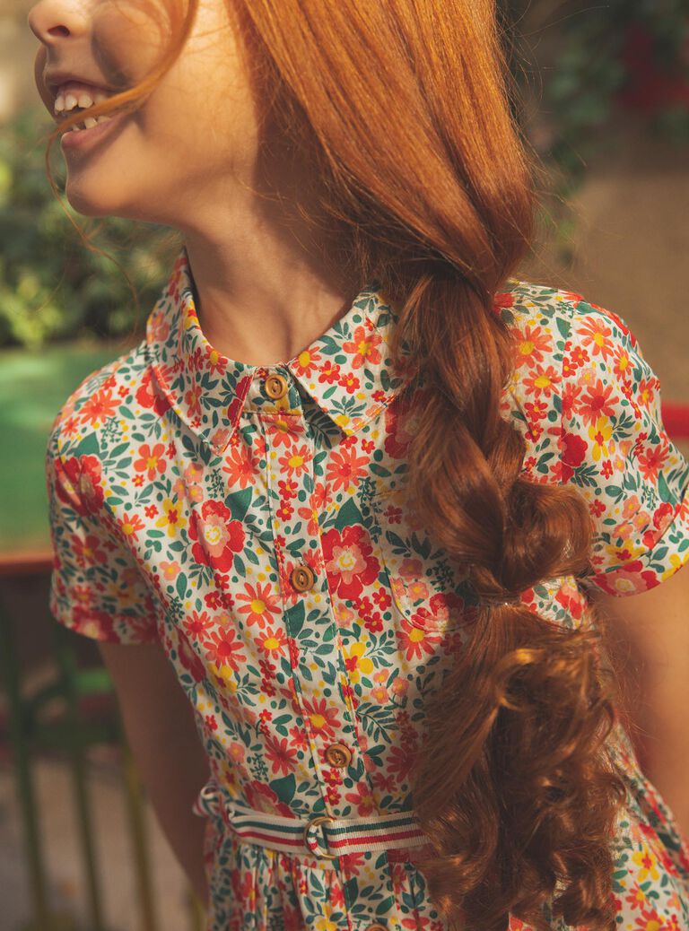 Robe chemise écrue à fleurs