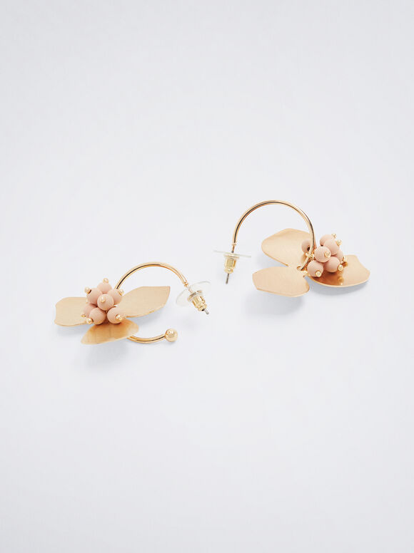 Brincos de argola com flor - Rosa