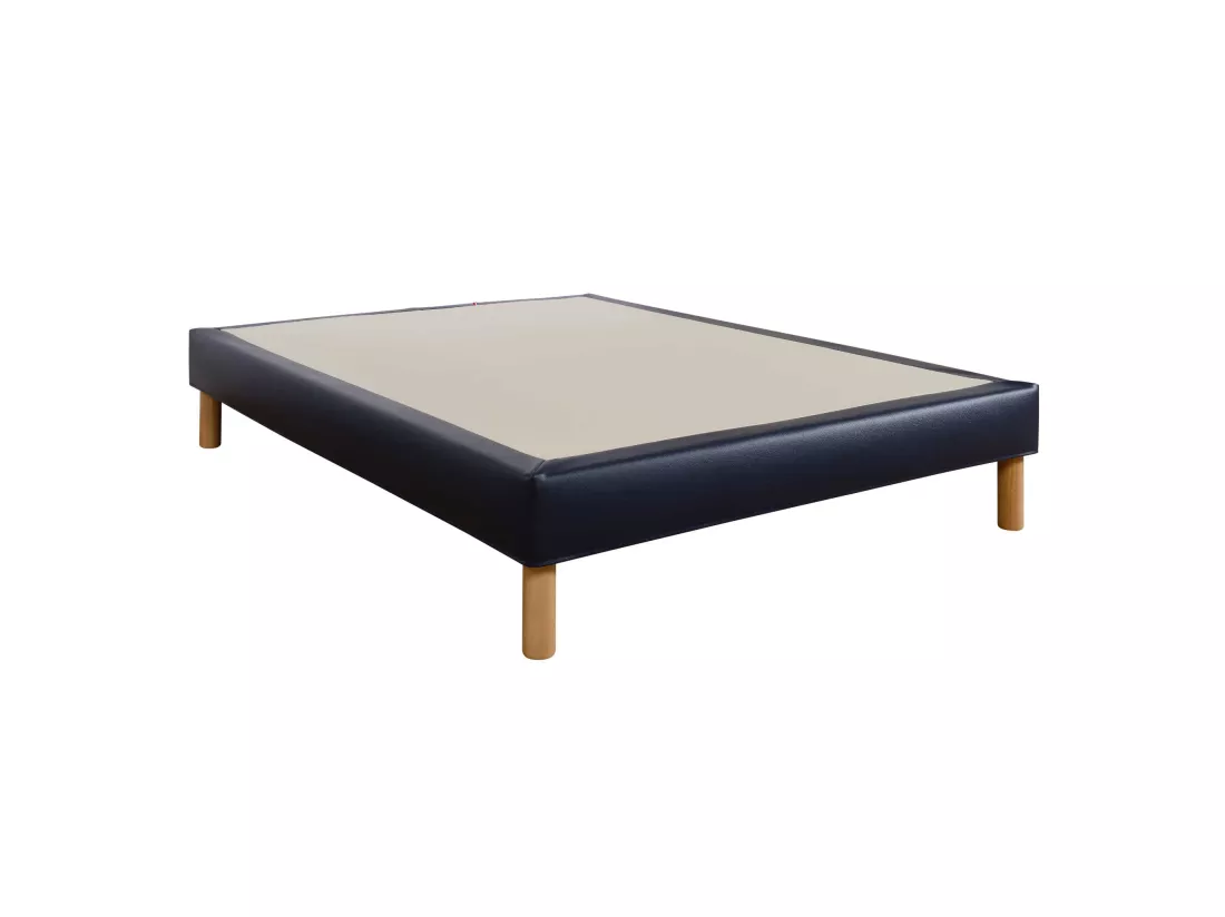 Cache-sommier intégral simili cuir bleu marine 90x190