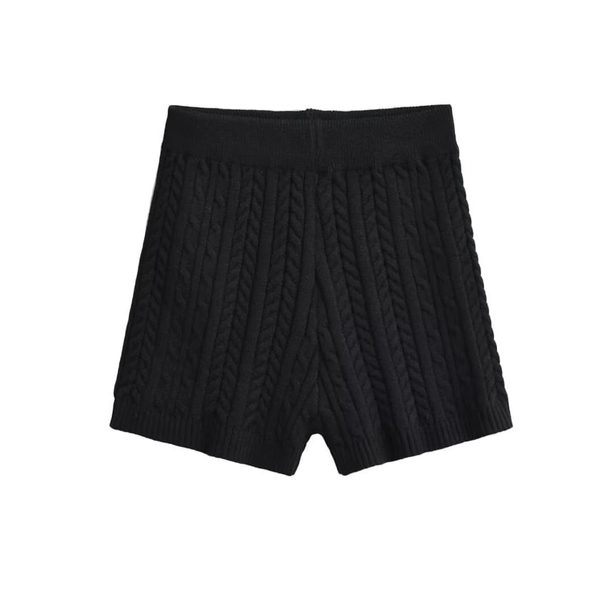 Morhan - Hoge taille effen kabelgebreide shorts