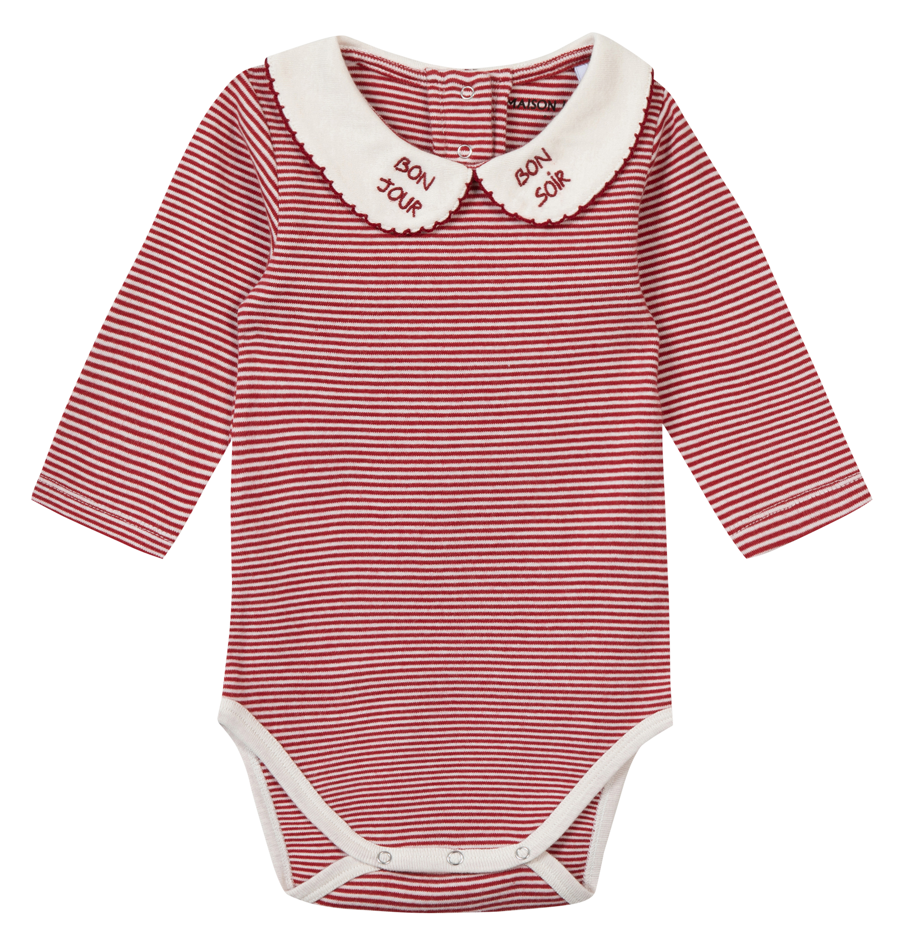 BONJOUR BONSOIR - Body col claudine rayé en coton bio| Rouge