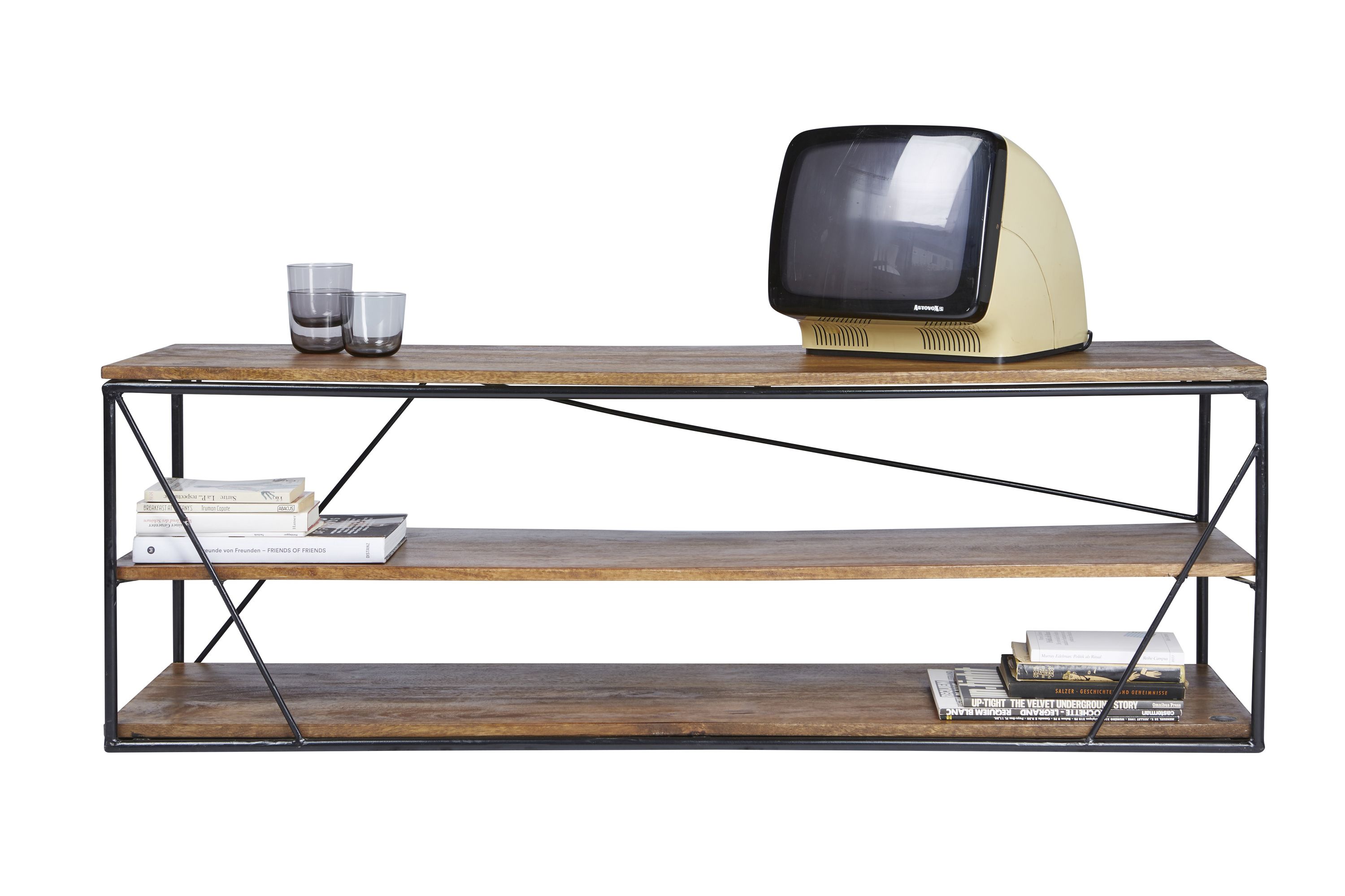 Lowboard Mangoholz Kommode Sideboard TV Fernseher Wohnzimmer Metall Schrank