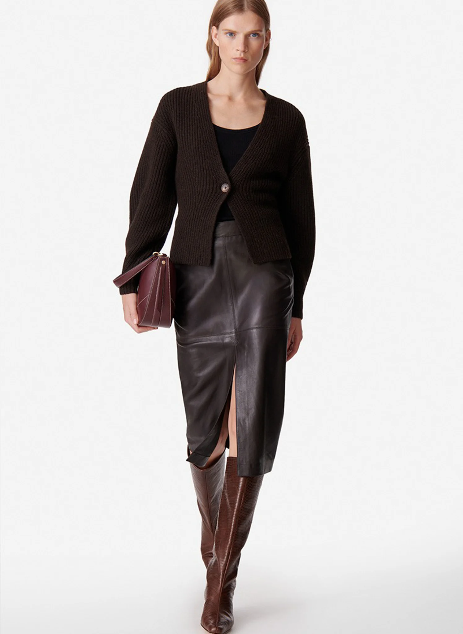 DELORIS - Gilet col V en laine | Marron