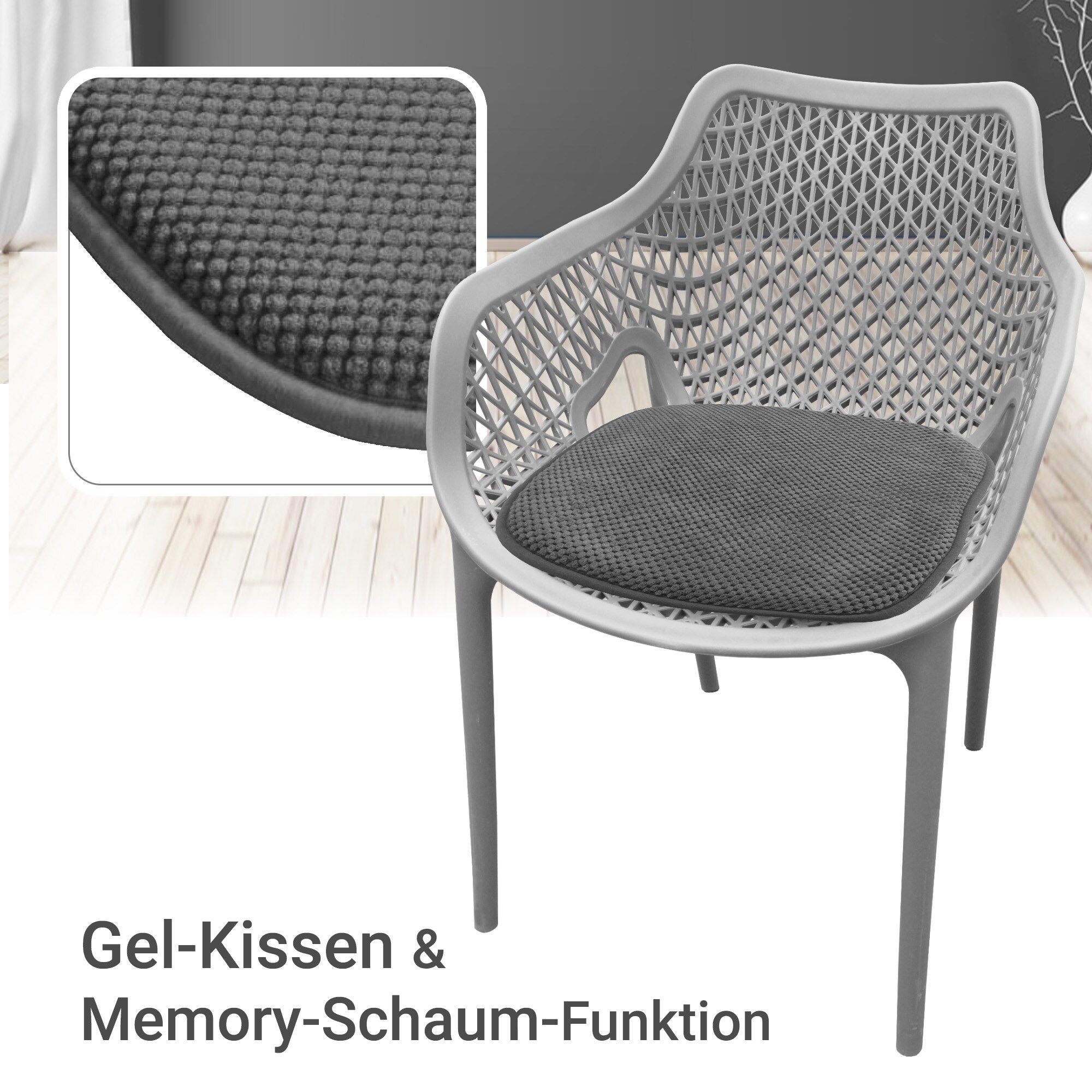 Komfortable & praktische Gel-Kissen 40x40 - Stuhlkissen mit modernem Memory-Schaumstoff - gepolsterte Sitzkissen Out- und Indoor GartenkissenStuhlauflage rutschfest
