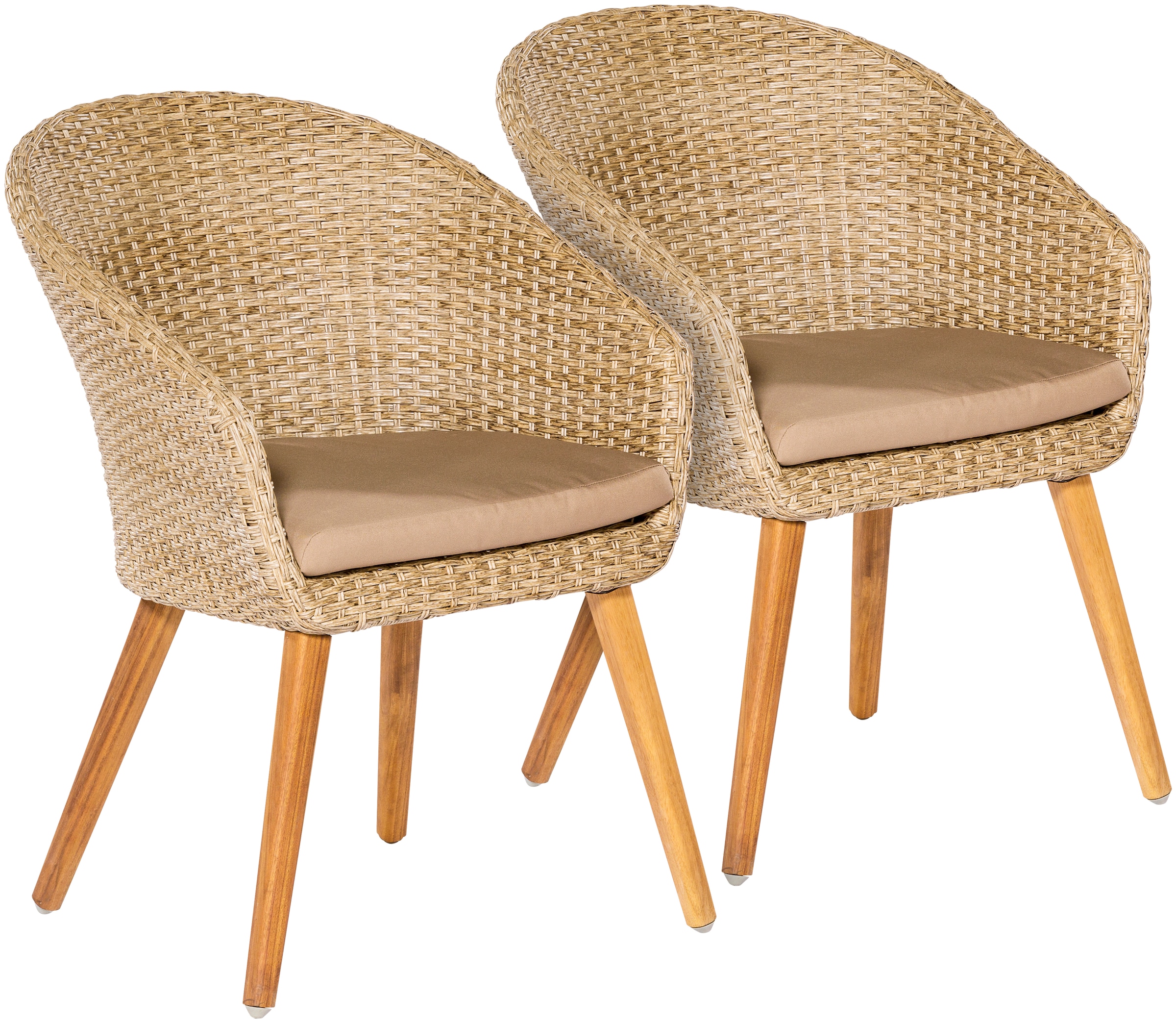 MERXX Gartenstuhl »Arrone« (Set) 2 Stk.2er Set, Alu/Polyrattan/Akazie, beige, inkl. Auflage