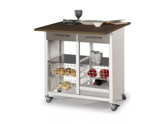 Chariot de cuisine / Table d'appoint - couleur Blanc, Inox, Cerisier - 84*71*43 cm - EKO
