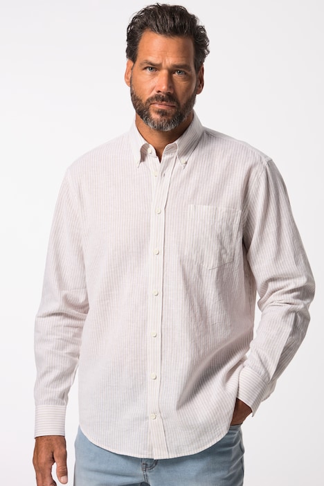 Leinenmix-Streifenhemd, Langarm, Buttondown-Kragen, Modern Fit, bis 8 XL