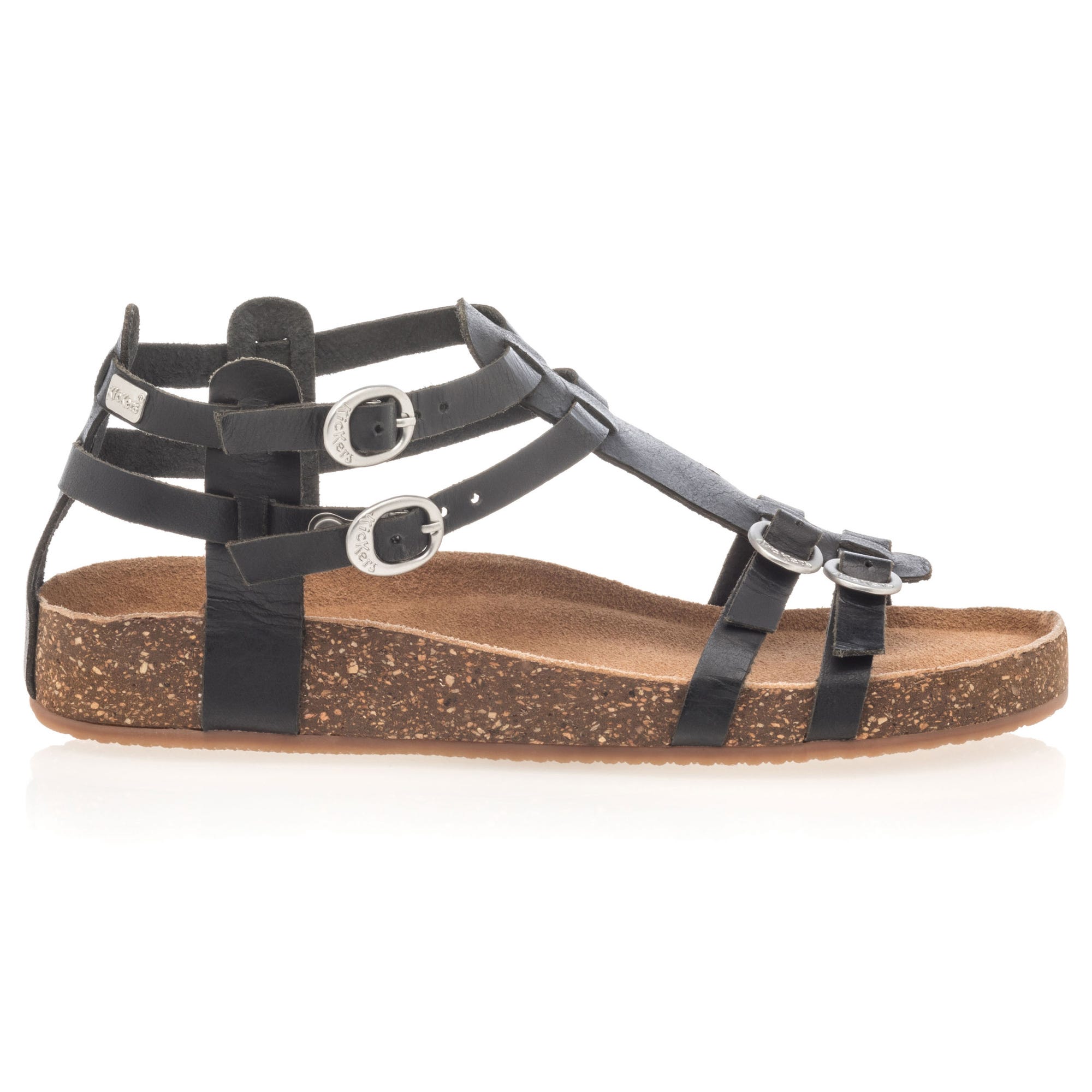 Mules semelle liège Femme en cuir noir