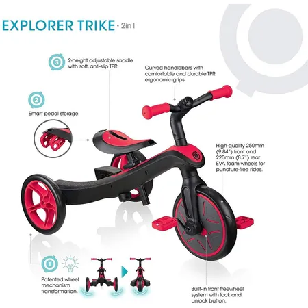 Authentic Sports Globber Dreirad Explorer 2 in 1, rot