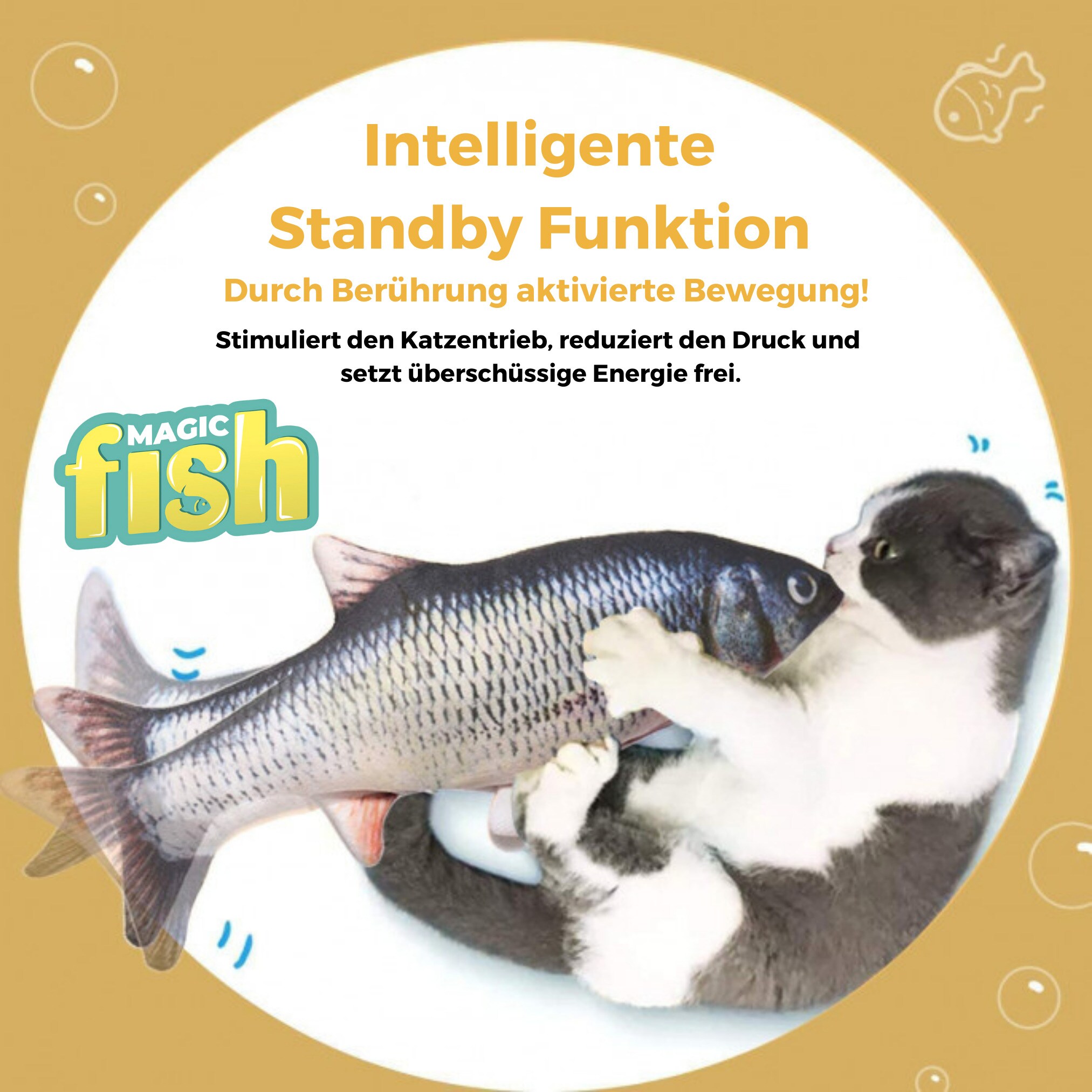 Best Direct® Katzenspielzeug zappelnder Fisch mit Katzenminze Magic Fish