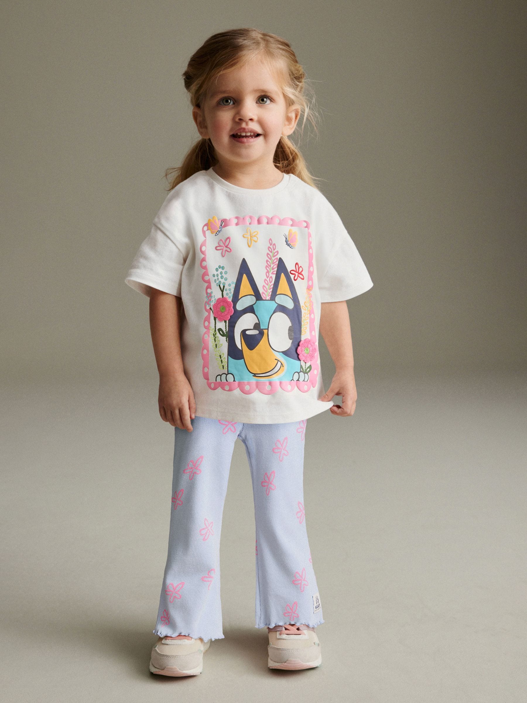 Blauw/ecru - Bluey set van T-shirt met korte mouwen en uitlopende leggings (3 mnd - 7 jr)