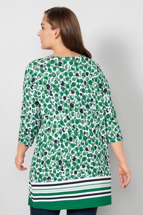 Longshirt, Straight Fit, Punktedruck mit Bordüre, Tunika-Ausschnitt, 3/4-Ärmel