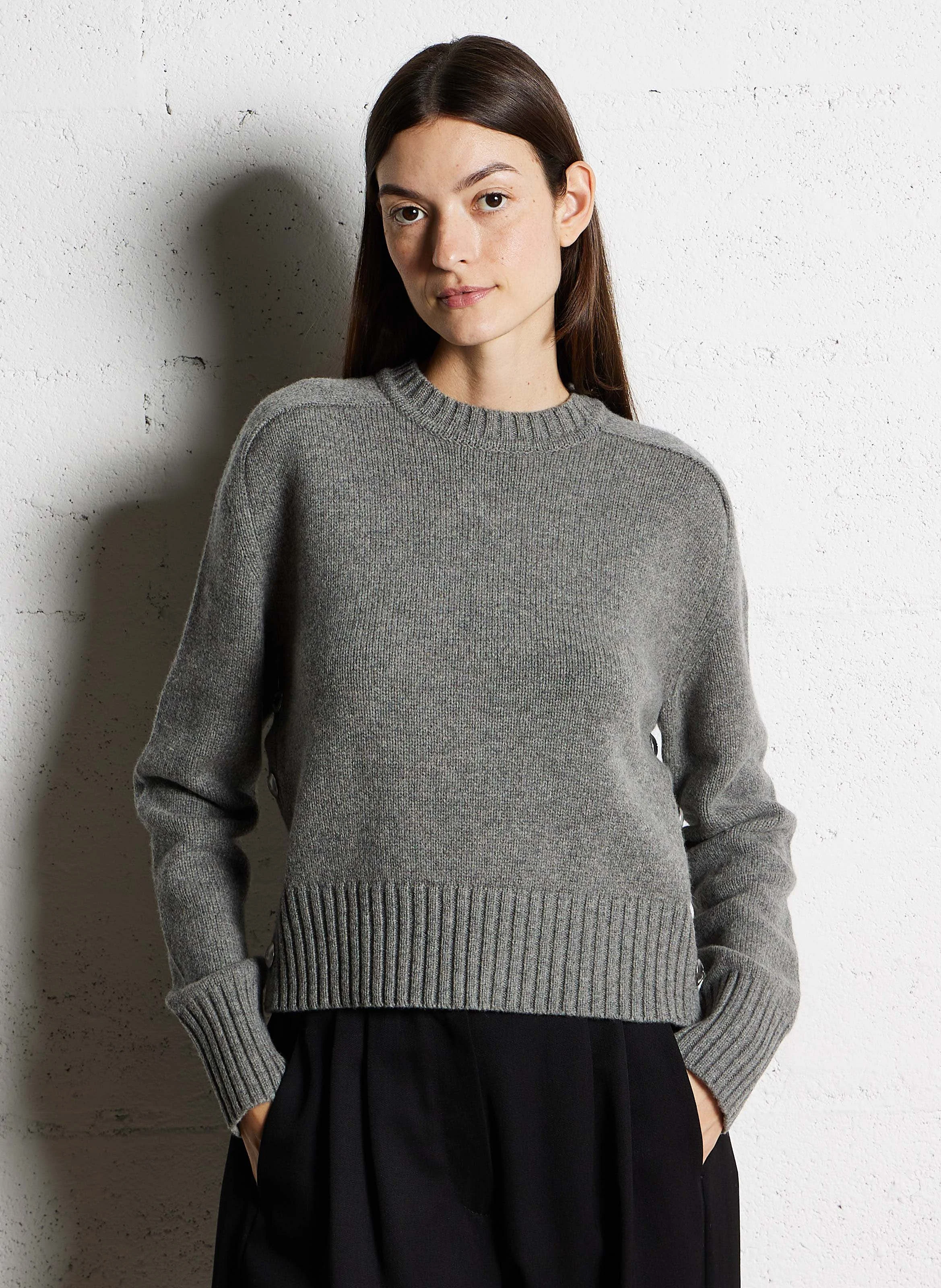 SIMPLE - Pull oversize col rond en laine | Gris