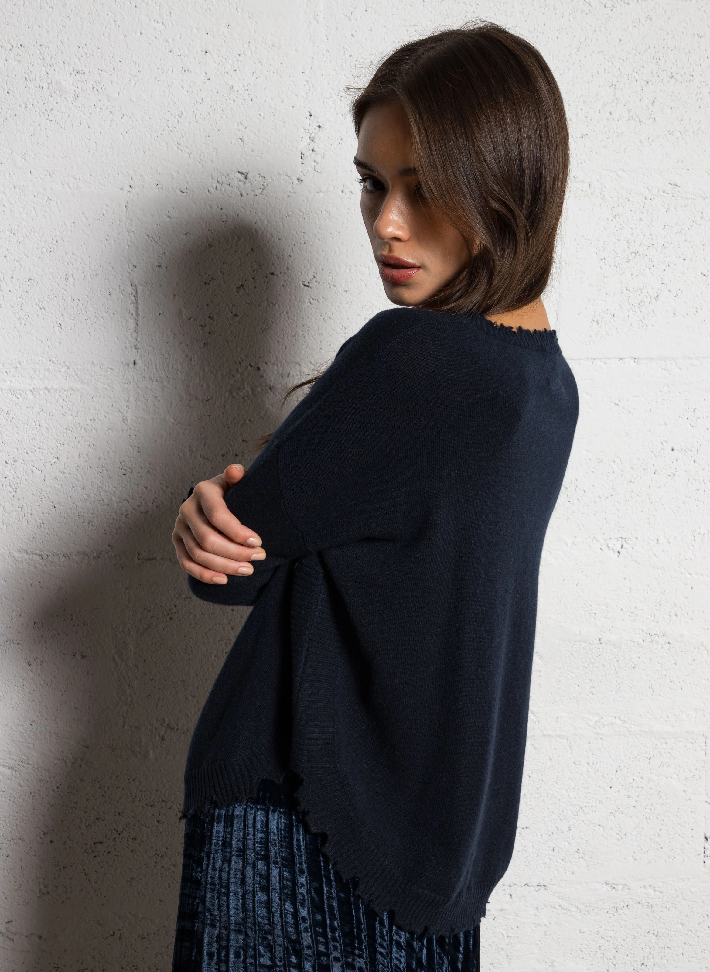 MELA - Pull oversize en cachemire maillé | Bleu