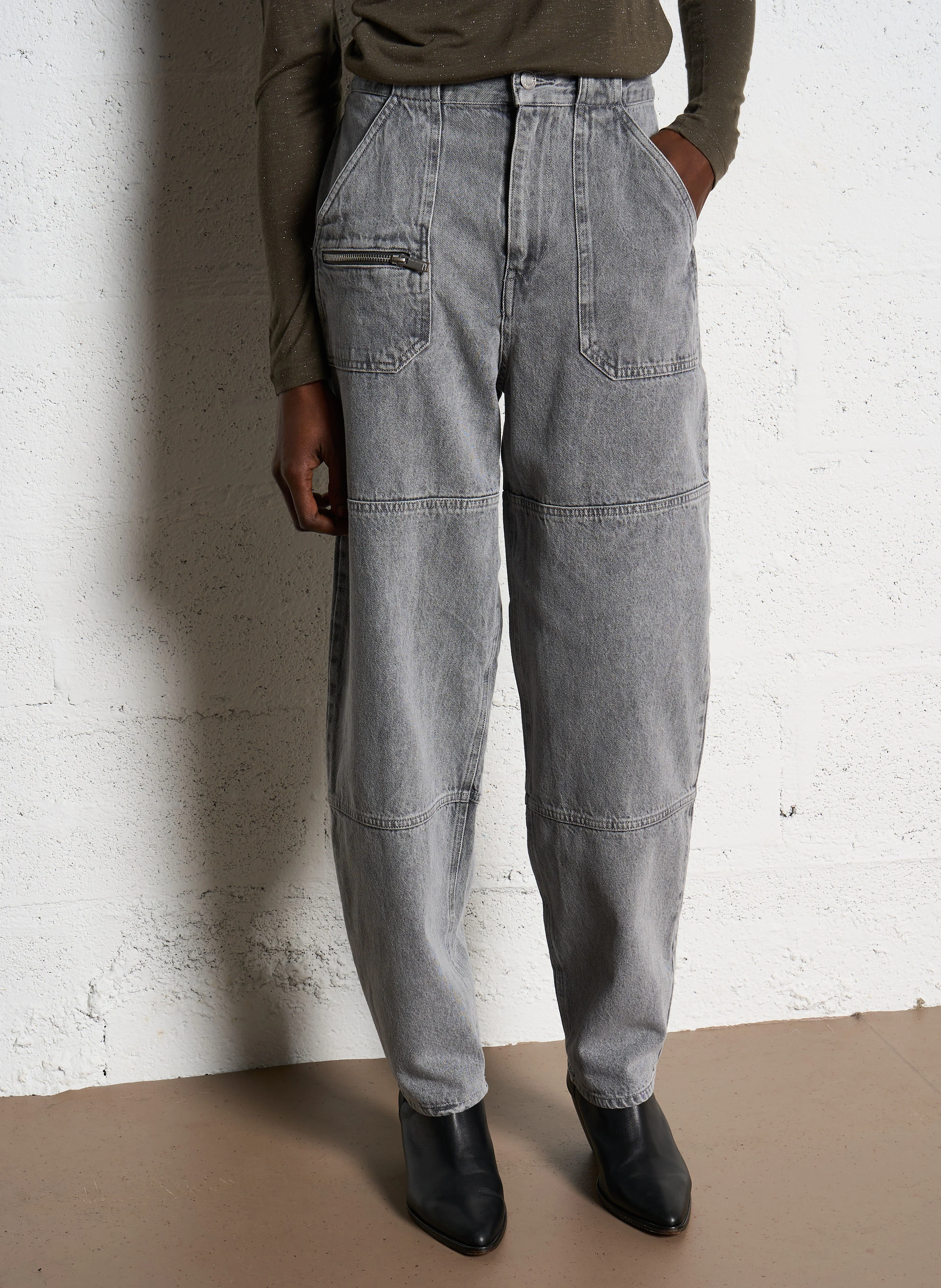 Jean large en coton| Gris