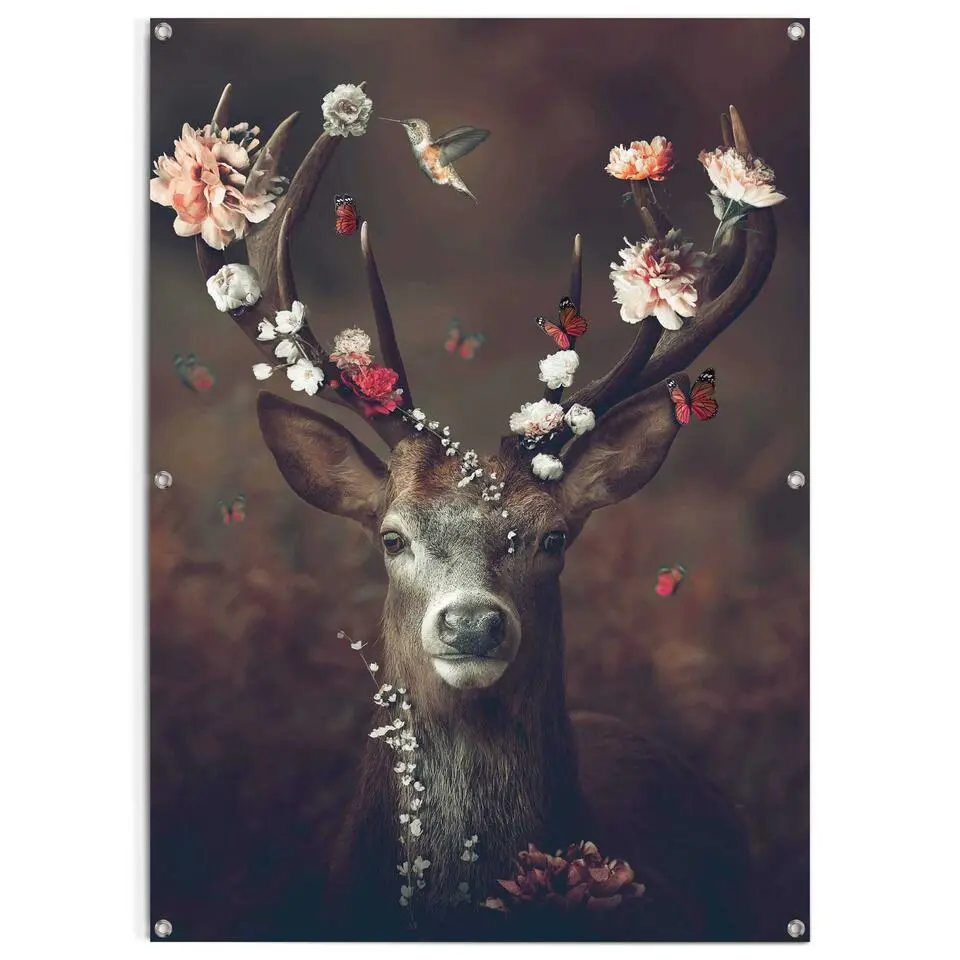 Tuinposter Hert - 140x100cm - Bruin