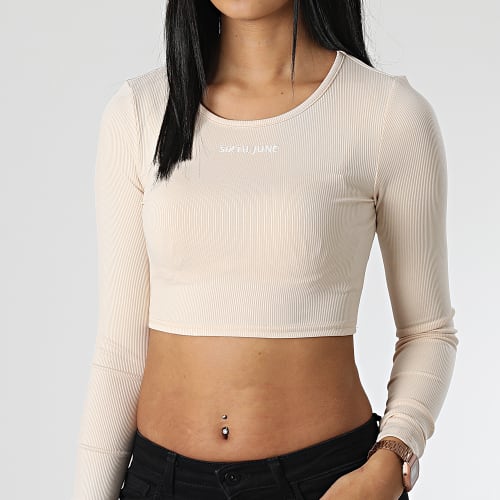 Top Manches Longues Crop Femme W33220KTO Beige