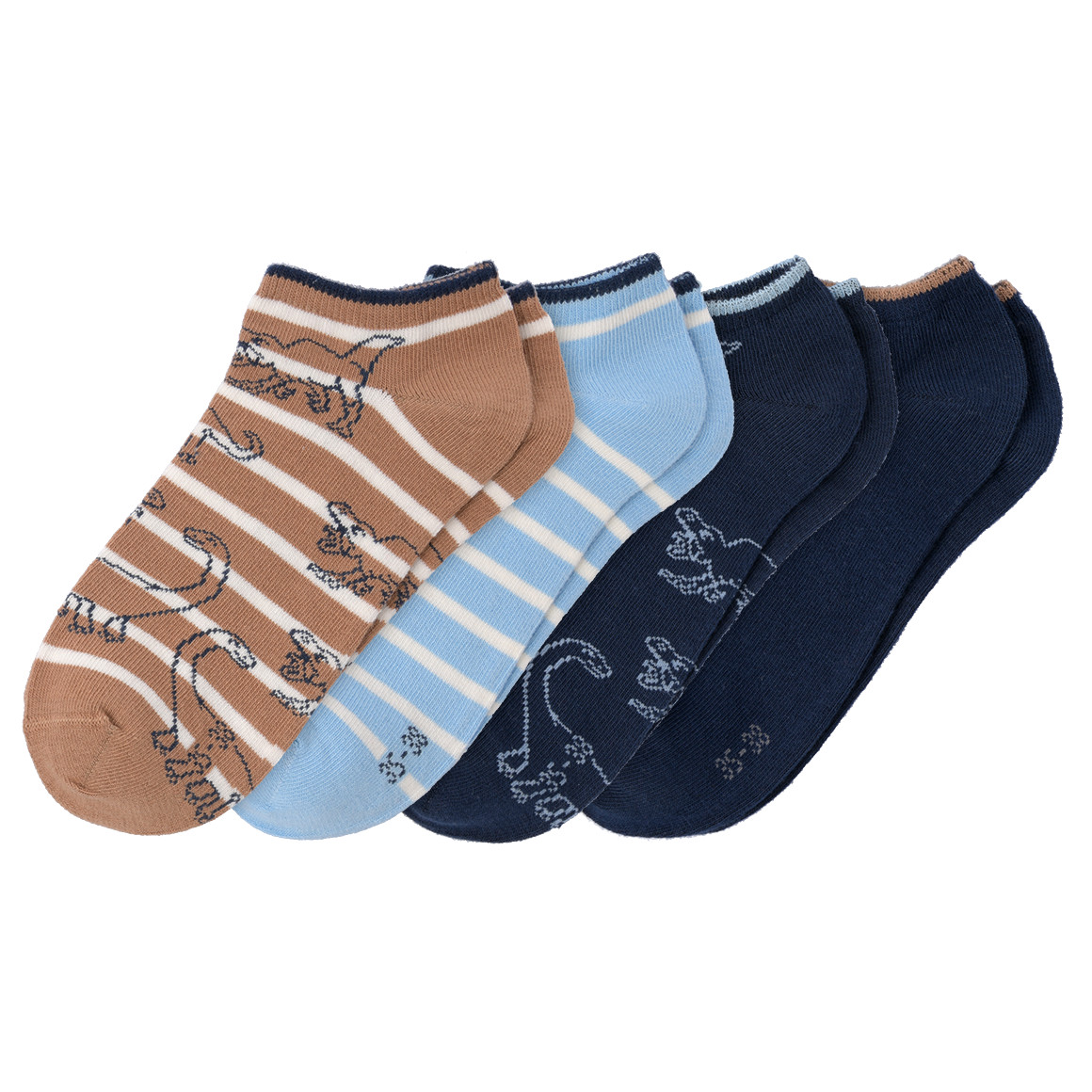 4 Paar Jungen Sneaker-Socken im Set hellbraun / dunkelblau / hellblau