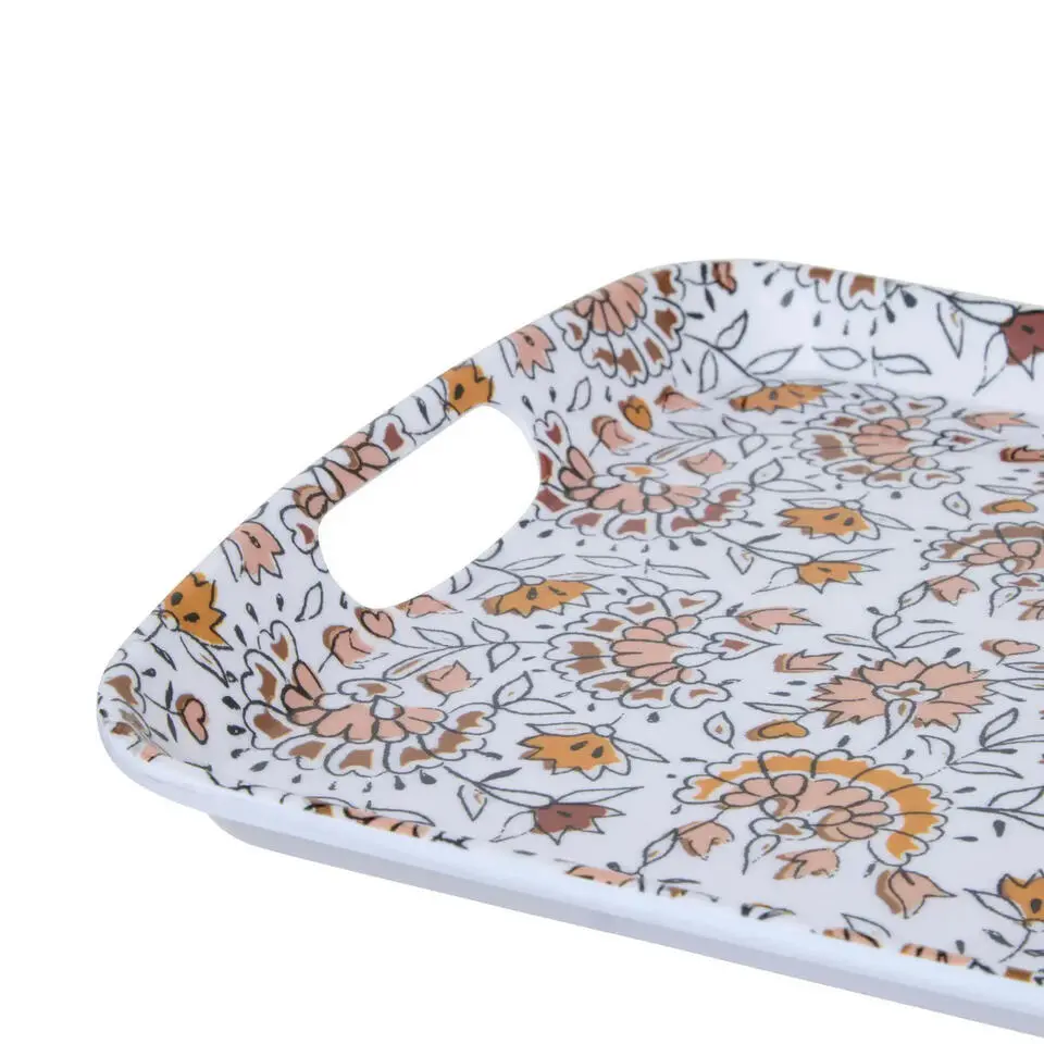 5Five Design dienblad van melamine - 39 x 26 cm - flowers print wit