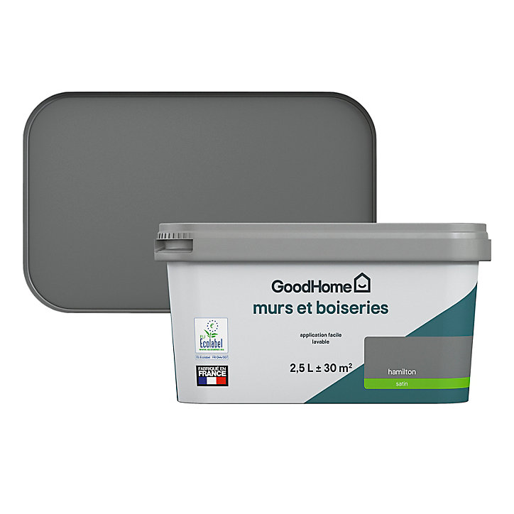 Peinture intérieure couleur Murs et boiseries GoodHome Hamptons gris 2,5L