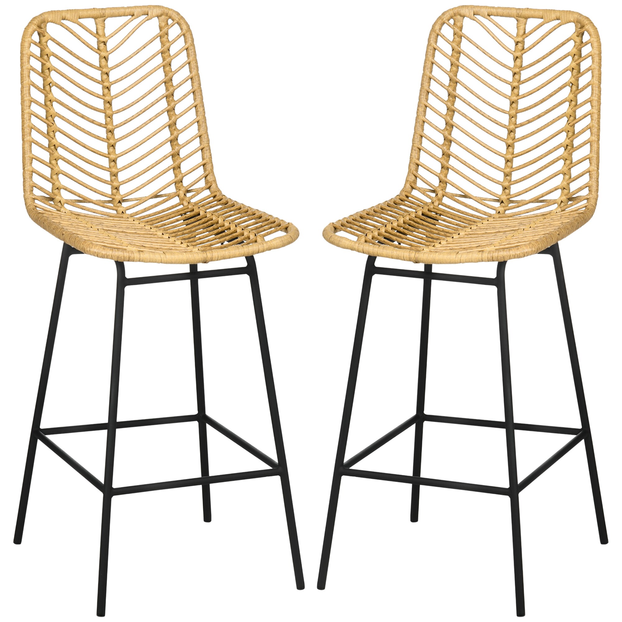 HOMCOM Barhocker mit Rückenlehne schwarz, natur 42,5L x 52B x 102H cm