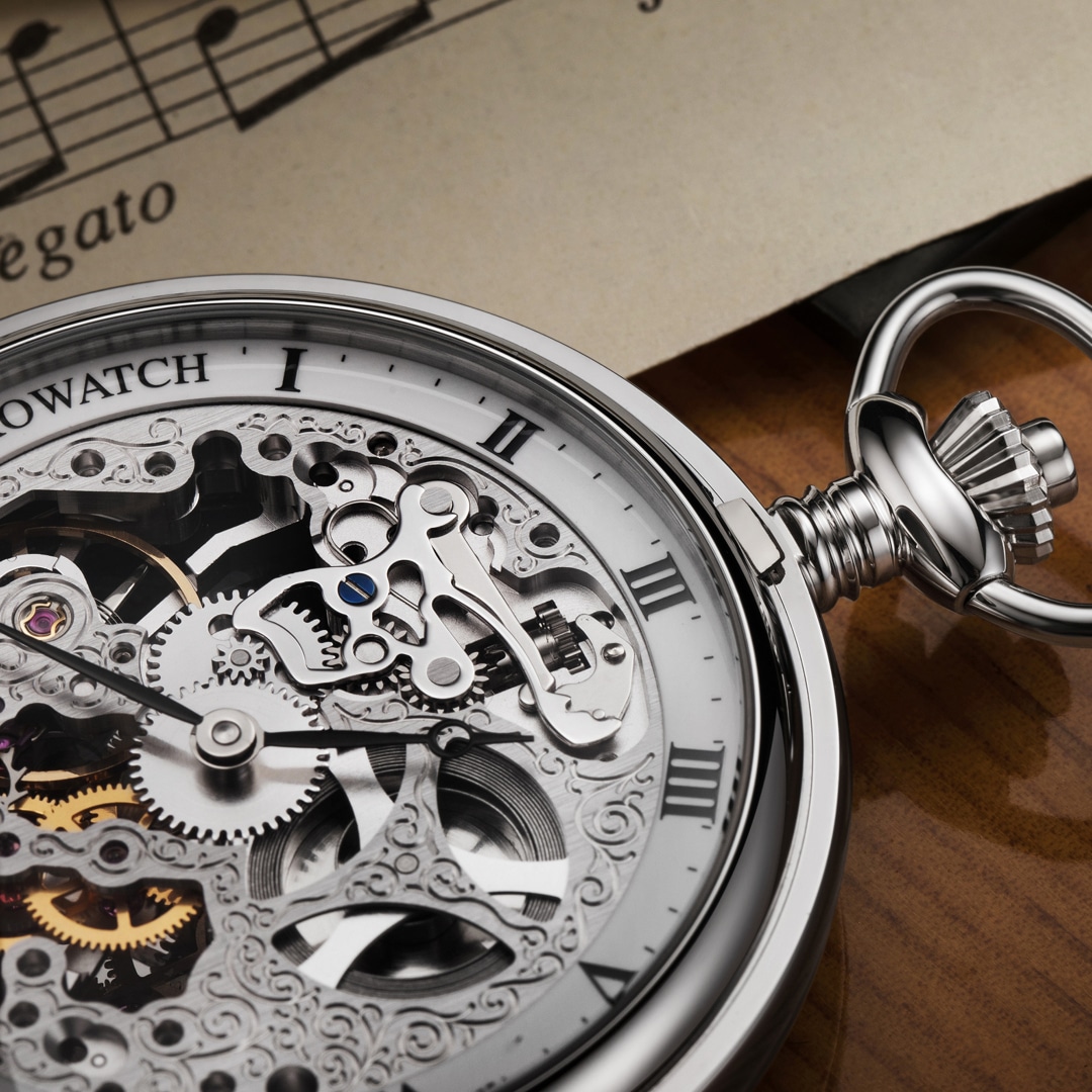 Aerowatch Taschenuhr Savonnette Skeleton Silbrig