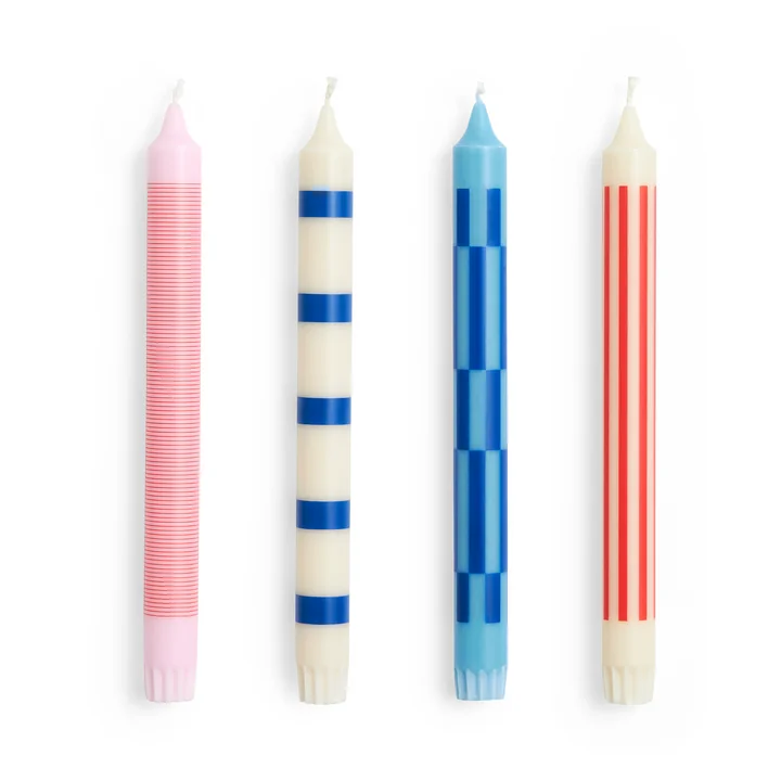 HAY - Pattern Stabkerzen, H 24 cm, pink / red / blue (4er-Set)