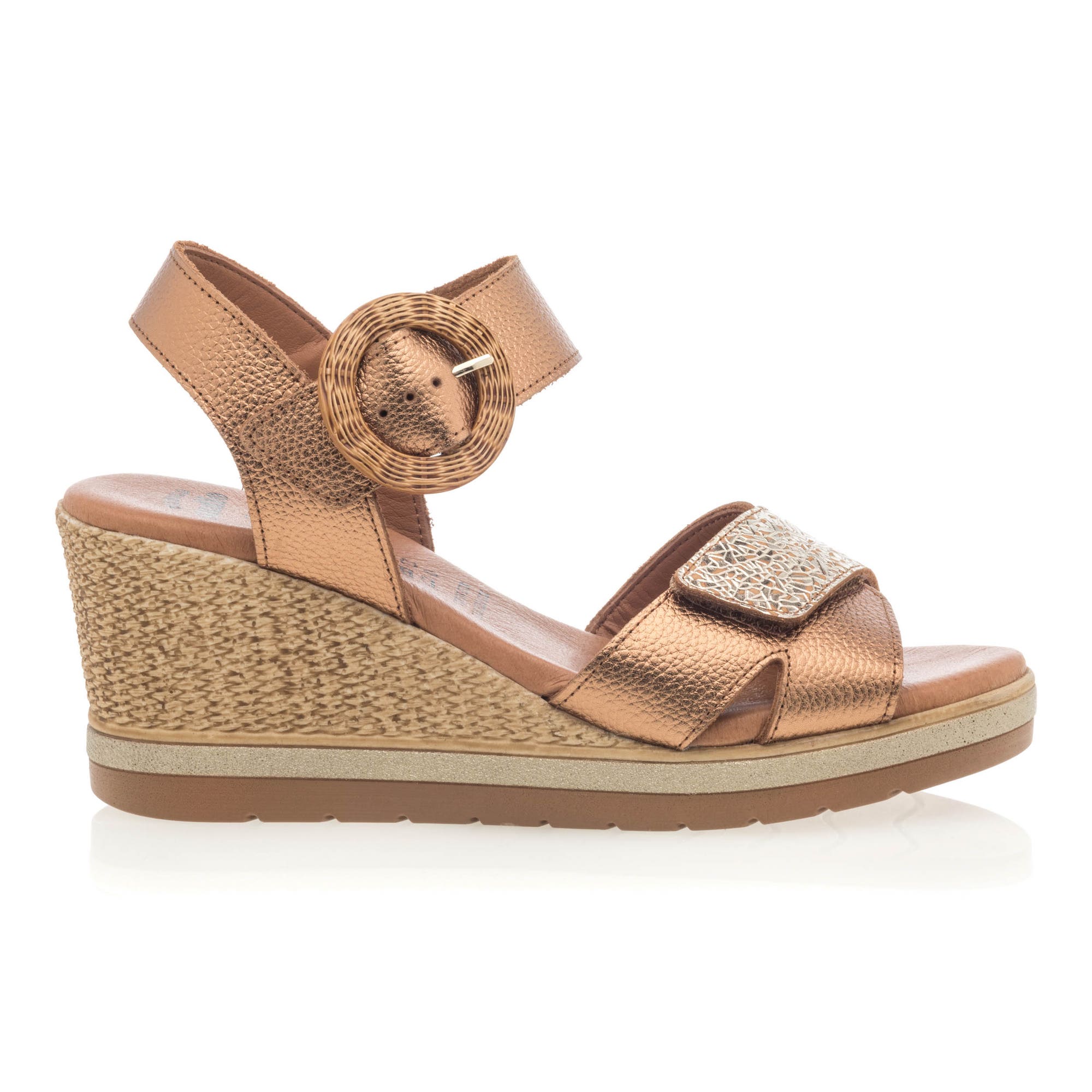 Sandales à talon compensé Femme en cuir bronze