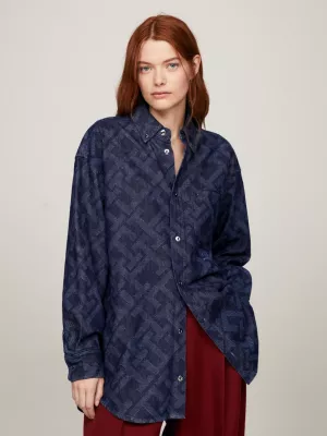 Camisa jeans clássica Crest TH Monogram para ambos os sexos