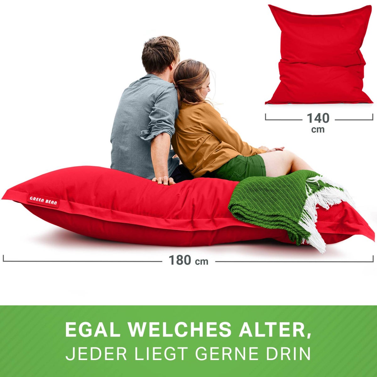 Green Bean Zitzak 120x160cm 270 liter Kinderen & Volwassenen Zitzak EPS Kralenvulling Reuze Zitzak Groot Ligbedkussen Wasbaar Weerbestendig Ligstoel Zitkussen Vloerkussen Rood