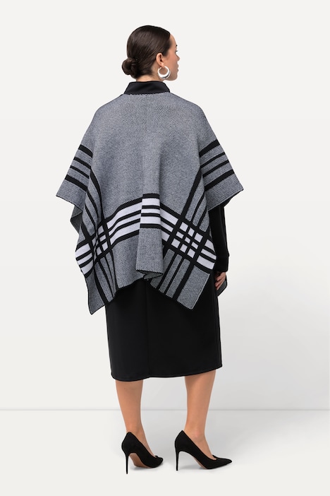 Strick-Poncho, XL-Karo, Oversized, Halbarm