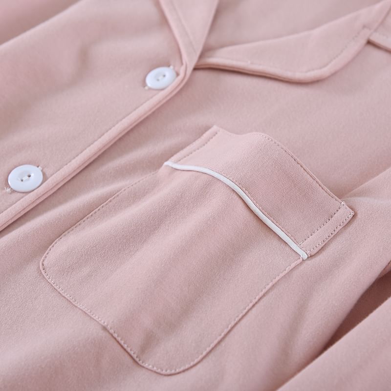 Dogini - Bijpassende pyjamaset voor koppels: effen shirt met zakdetail + broek