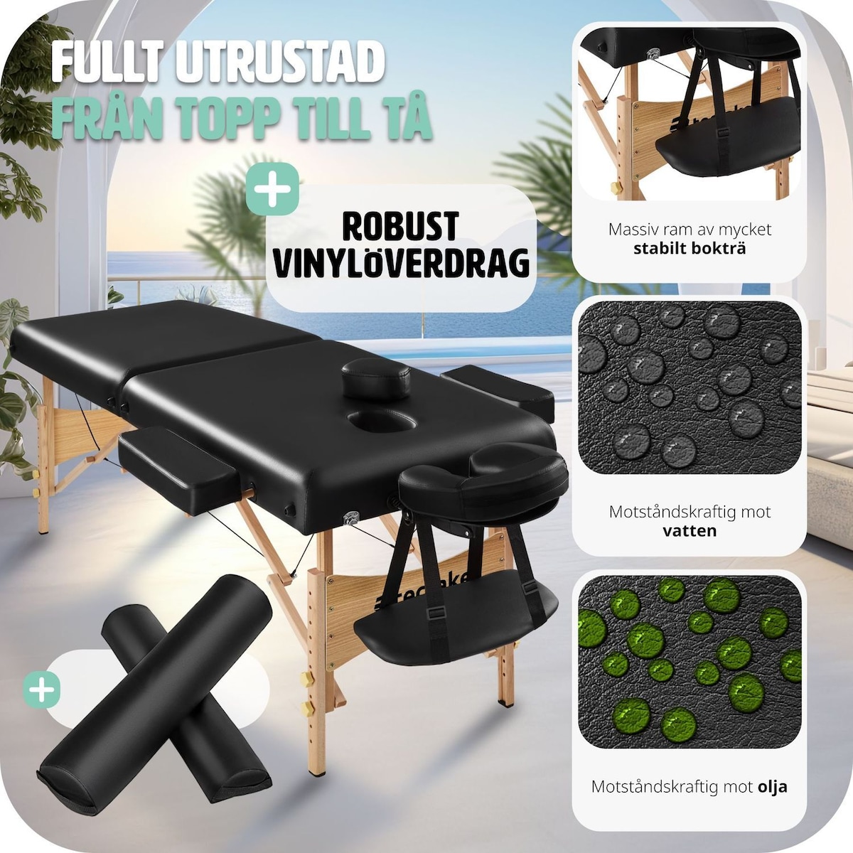 Massasjebenk 7,5cm polstring + ruller - svart